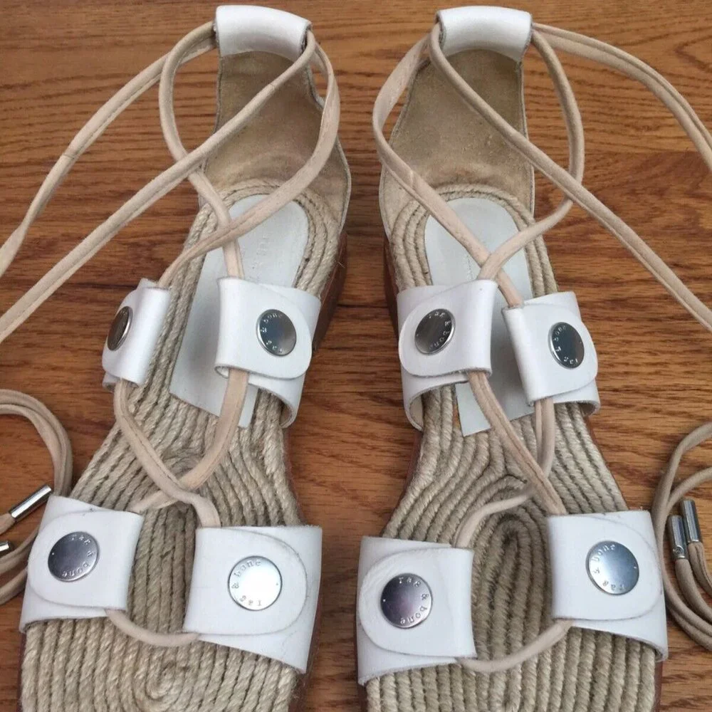 RAG & BONE LEATHER LACE UP GLADIATOR SANDALS WOMENS 36 6 EVELYN IVORY ESPADRILLE